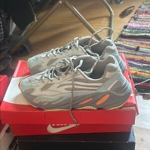 Yeezy Gray and Orange Sneakers